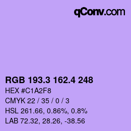 カラーコード: RGB 193.3 162.4 248 | qconv.com