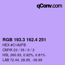 カラーコード: RGB 193.3 162.4 251 | qconv.com