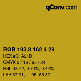カラーコード: RGB 193.3 162.4 29 | qconv.com