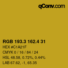 カラーコード: RGB 193.3 162.4 31 | qconv.com