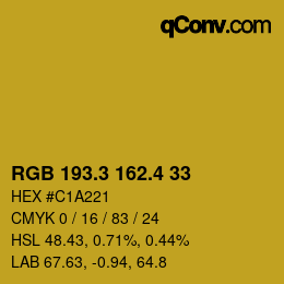 カラーコード: RGB 193.3 162.4 33 | qconv.com