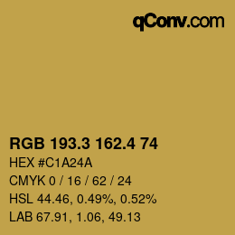カラーコード: RGB 193.3 162.4 74 | qconv.com