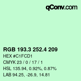 カラーコード: RGB 193.3 252.4 209 | qconv.com