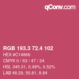 カラーコード: RGB 193.3 72.4 102 | qconv.com
