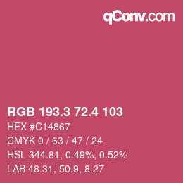 カラーコード: RGB 193.3 72.4 103 | qconv.com