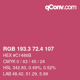 カラーコード: RGB 193.3 72.4 107 | qconv.com