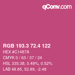 カラーコード: RGB 193.3 72.4 122 | qconv.com