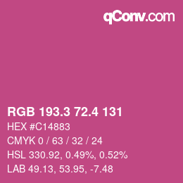 カラーコード: RGB 193.3 72.4 131 | qconv.com
