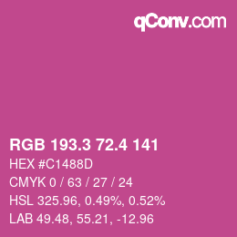 カラーコード: RGB 193.3 72.4 141 | qconv.com