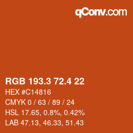 カラーコード: RGB 193.3 72.4 22 | qconv.com