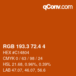 カラーコード: RGB 193.3 72.4 4 | qconv.com