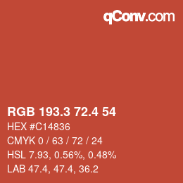 カラーコード: RGB 193.3 72.4 54 | qconv.com