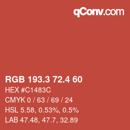 カラーコード: RGB 193.3 72.4 60 | qconv.com