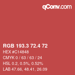 カラーコード: RGB 193.3 72.4 72 | qconv.com