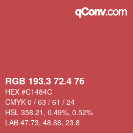 カラーコード: RGB 193.3 72.4 76 | qconv.com