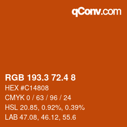 カラーコード: RGB 193.3 72.4 8 | qconv.com
