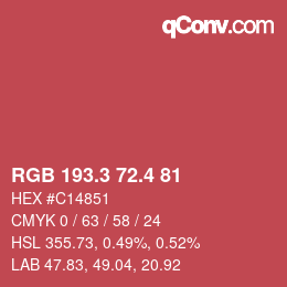 カラーコード: RGB 193.3 72.4 81 | qconv.com