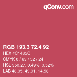 カラーコード: RGB 193.3 72.4 92 | qconv.com