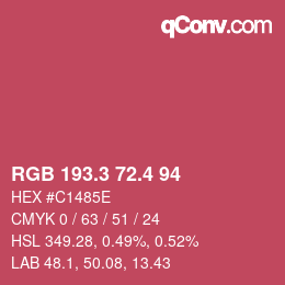 カラーコード: RGB 193.3 72.4 94 | qconv.com