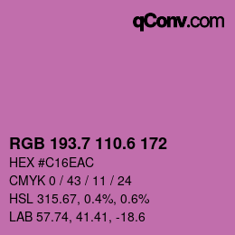 カラーコード: RGB 193.7 110.6 172 | qconv.com
