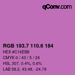 カラーコード: RGB 193.7 110.6 184 | qconv.com