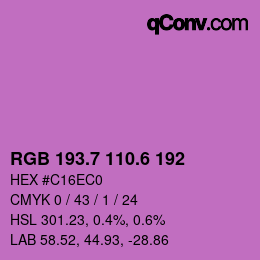 カラーコード: RGB 193.7 110.6 192 | qconv.com