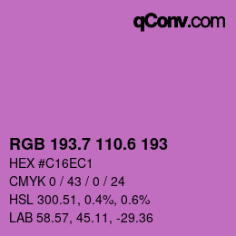 カラーコード: RGB 193.7 110.6 193 | qconv.com