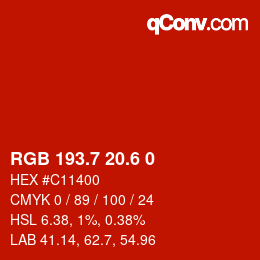 カラーコード: RGB 193.7 20.6 0 | qconv.com
