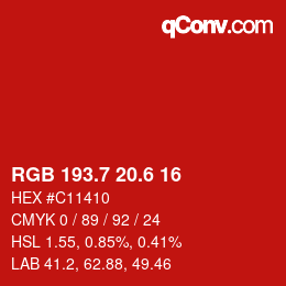 カラーコード: RGB 193.7 20.6 16 | qconv.com
