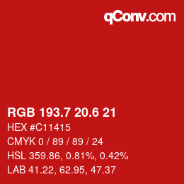 カラーコード: RGB 193.7 20.6 21 | qconv.com