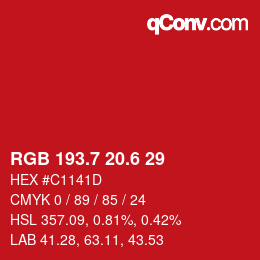 カラーコード: RGB 193.7 20.6 29 | qconv.com
