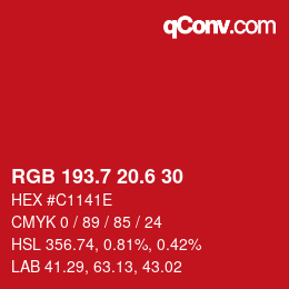 カラーコード: RGB 193.7 20.6 30 | qconv.com