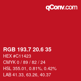 カラーコード: RGB 193.7 20.6 35 | qconv.com