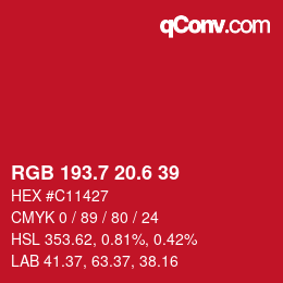 カラーコード: RGB 193.7 20.6 39 | qconv.com