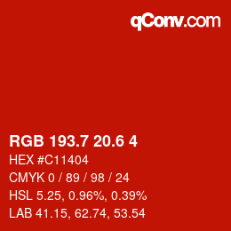 カラーコード: RGB 193.7 20.6 4 | qconv.com