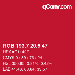 カラーコード: RGB 193.7 20.6 47 | qconv.com