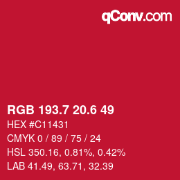 カラーコード: RGB 193.7 20.6 49 | qconv.com