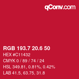 カラーコード: RGB 193.7 20.6 50 | qconv.com