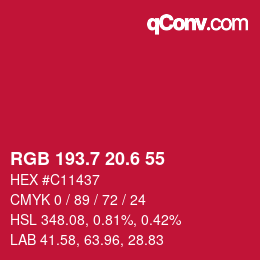 カラーコード: RGB 193.7 20.6 55 | qconv.com