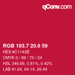カラーコード: RGB 193.7 20.6 59 | qconv.com
