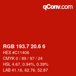 カラーコード: RGB 193.7 20.6 6 | qconv.com