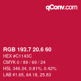 カラーコード: RGB 193.7 20.6 60 | qconv.com