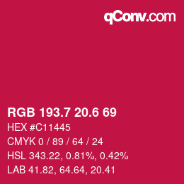 カラーコード: RGB 193.7 20.6 69 | qconv.com