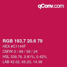 カラーコード: RGB 193.7 20.6 79 | qconv.com