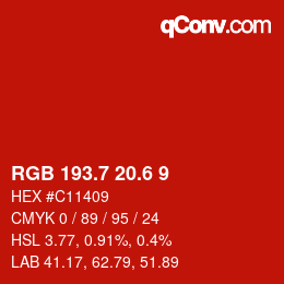 カラーコード: RGB 193.7 20.6 9 | qconv.com