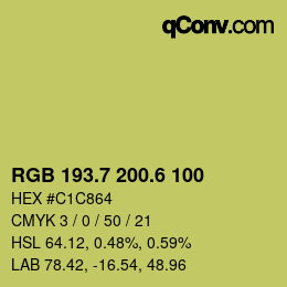 カラーコード: RGB 193.7 200.6 100 | qconv.com