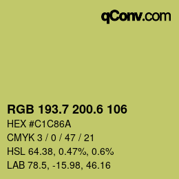 カラーコード: RGB 193.7 200.6 106 | qconv.com