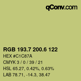 カラーコード: RGB 193.7 200.6 122 | qconv.com