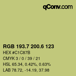 カラーコード: RGB 193.7 200.6 123 | qconv.com