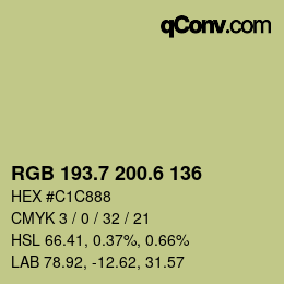 カラーコード: RGB 193.7 200.6 136 | qconv.com